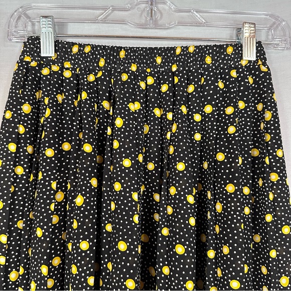 Vintage Leslie Fay Black Yellow Sheer Pleated Midi Skirt 6 - Picture 2 of 6